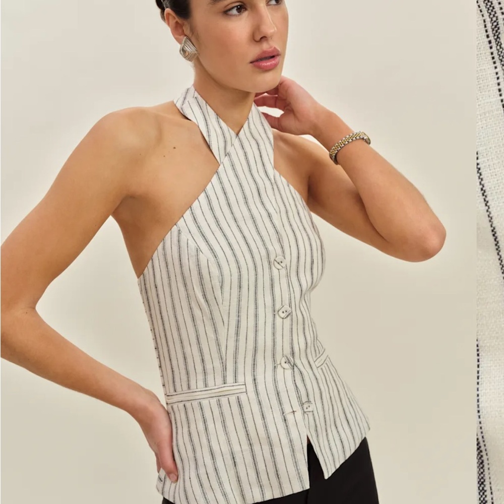 Reformation White and Blackberry Striped Top